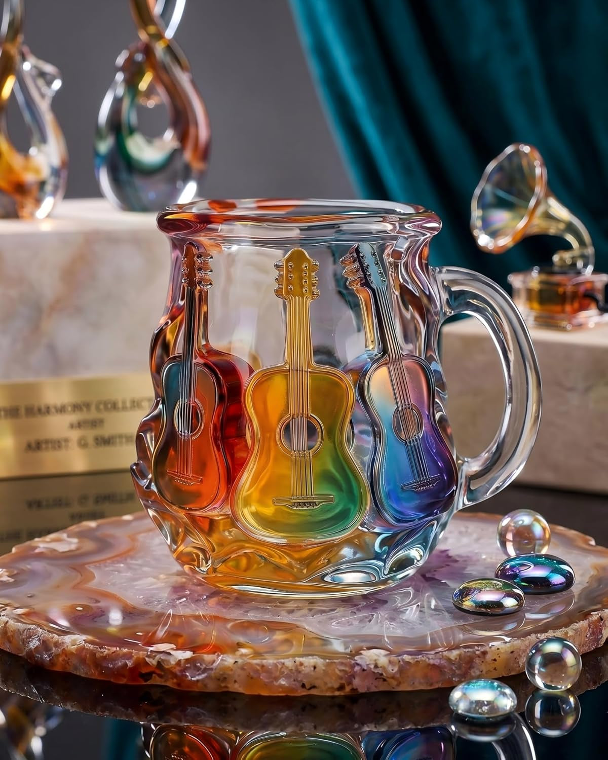 Guitar Coffee Mug - 11 OZ Stained Glass Coffee Cup, Artistic Music Lover Birthday Festival Mothers Day Gift, Unique Rainbow Guitar Mug for Men Women, Home Office Decor