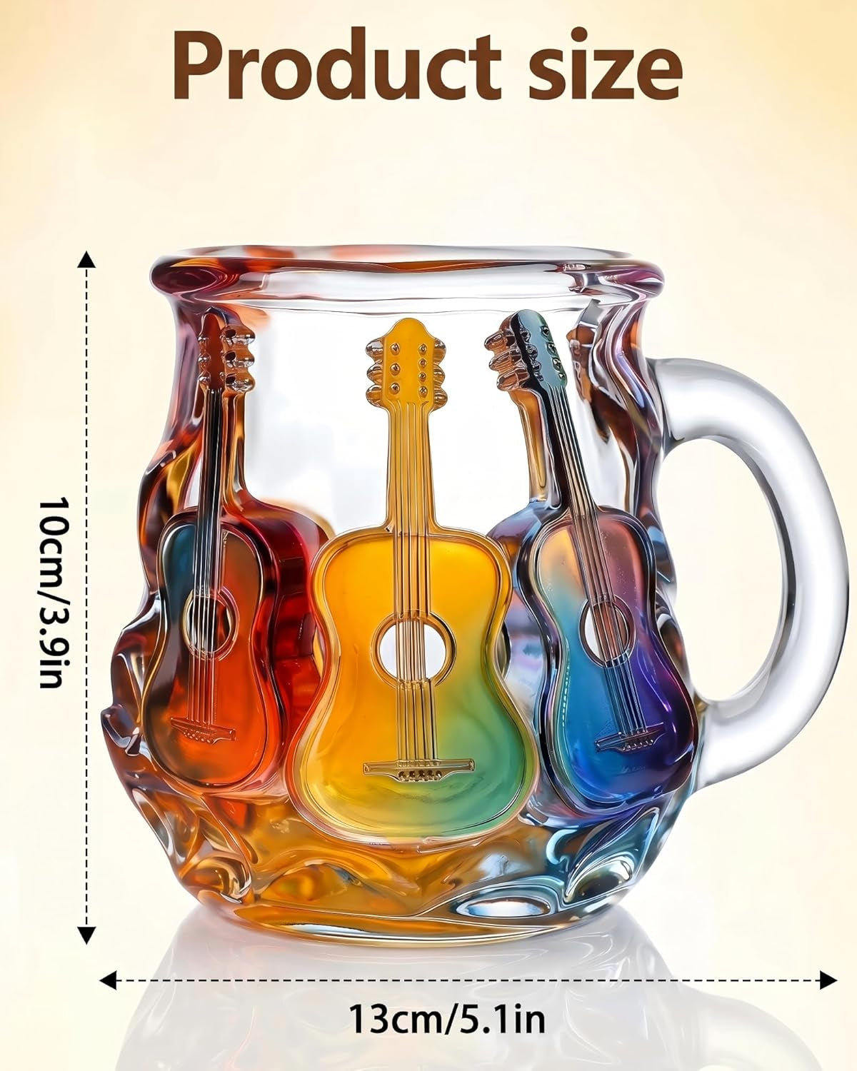 Guitar Coffee Mug - 11 OZ Stained Glass Coffee Cup, Artistic Music Lover Birthday Festival Mothers Day Gift, Unique Rainbow Guitar Mug for Men Women, Home Office Decor