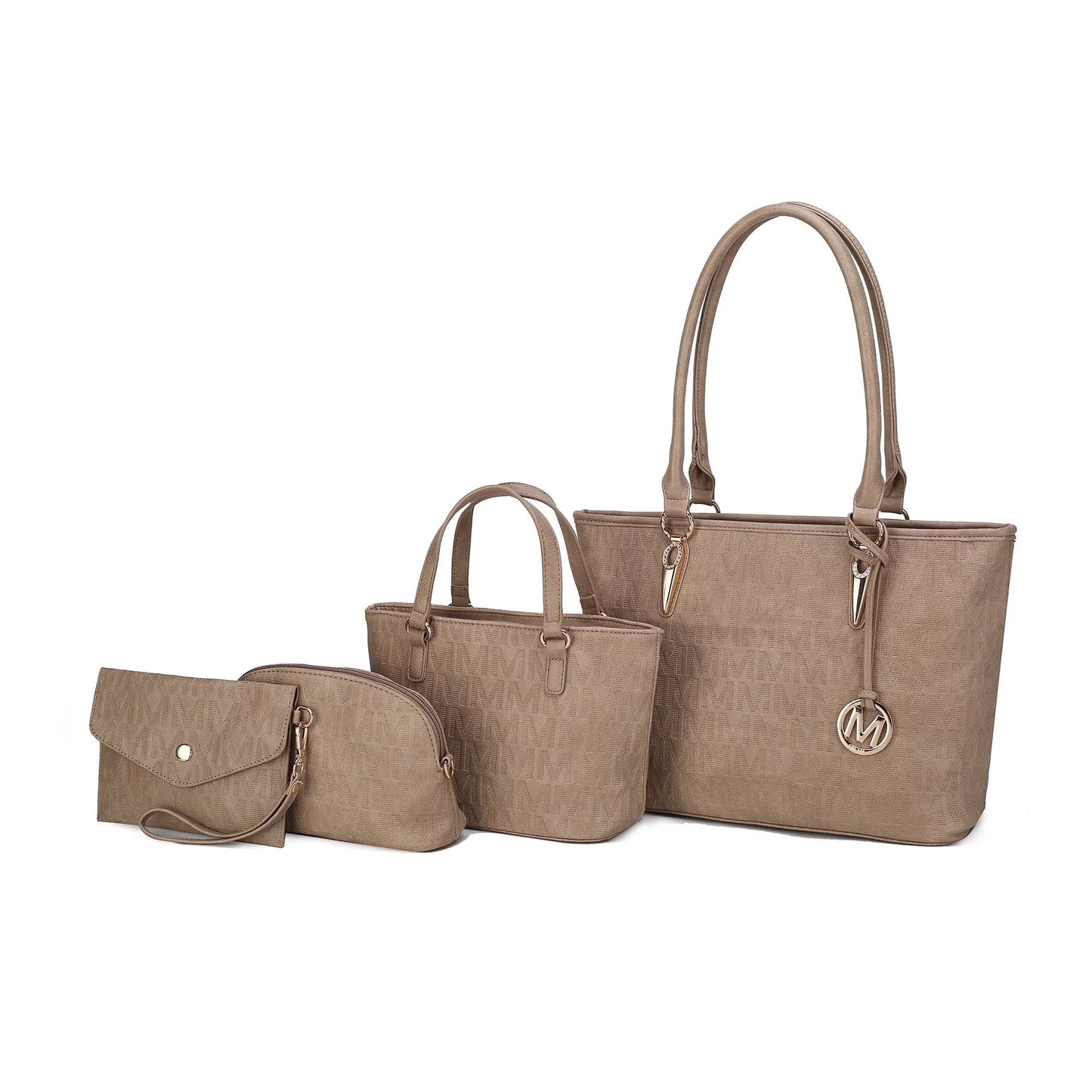 by Mia K. Marimar Women'S Tote Bag with Pouch and Wristlet, Signature 4 Piece Set - White