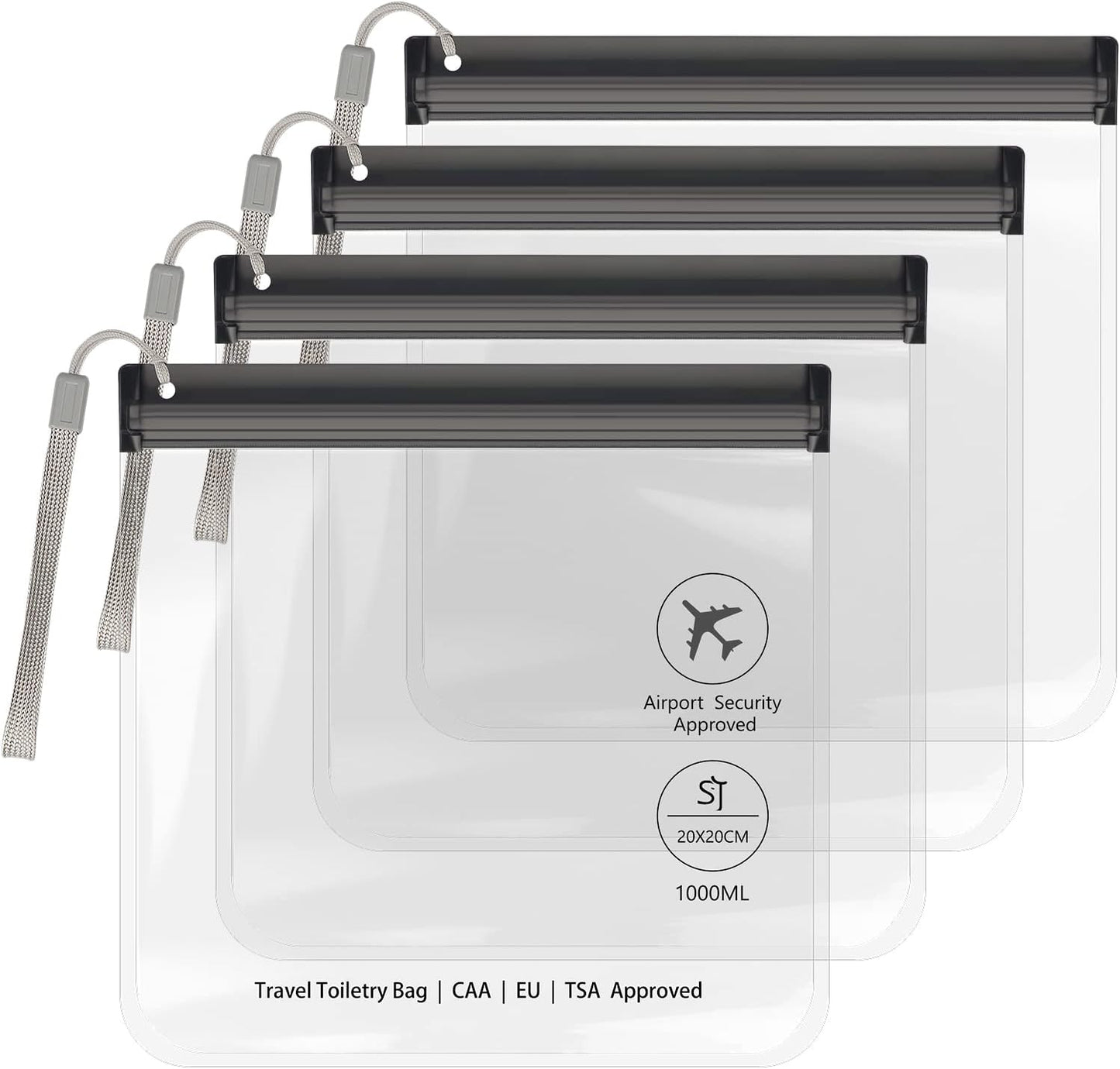 4Pcs Clear TSA Approved Security Toiletry Bag Quart Size for EU UK & US Carry-On Regulations Waterproof & Leakproof Travel Bags for Liquids