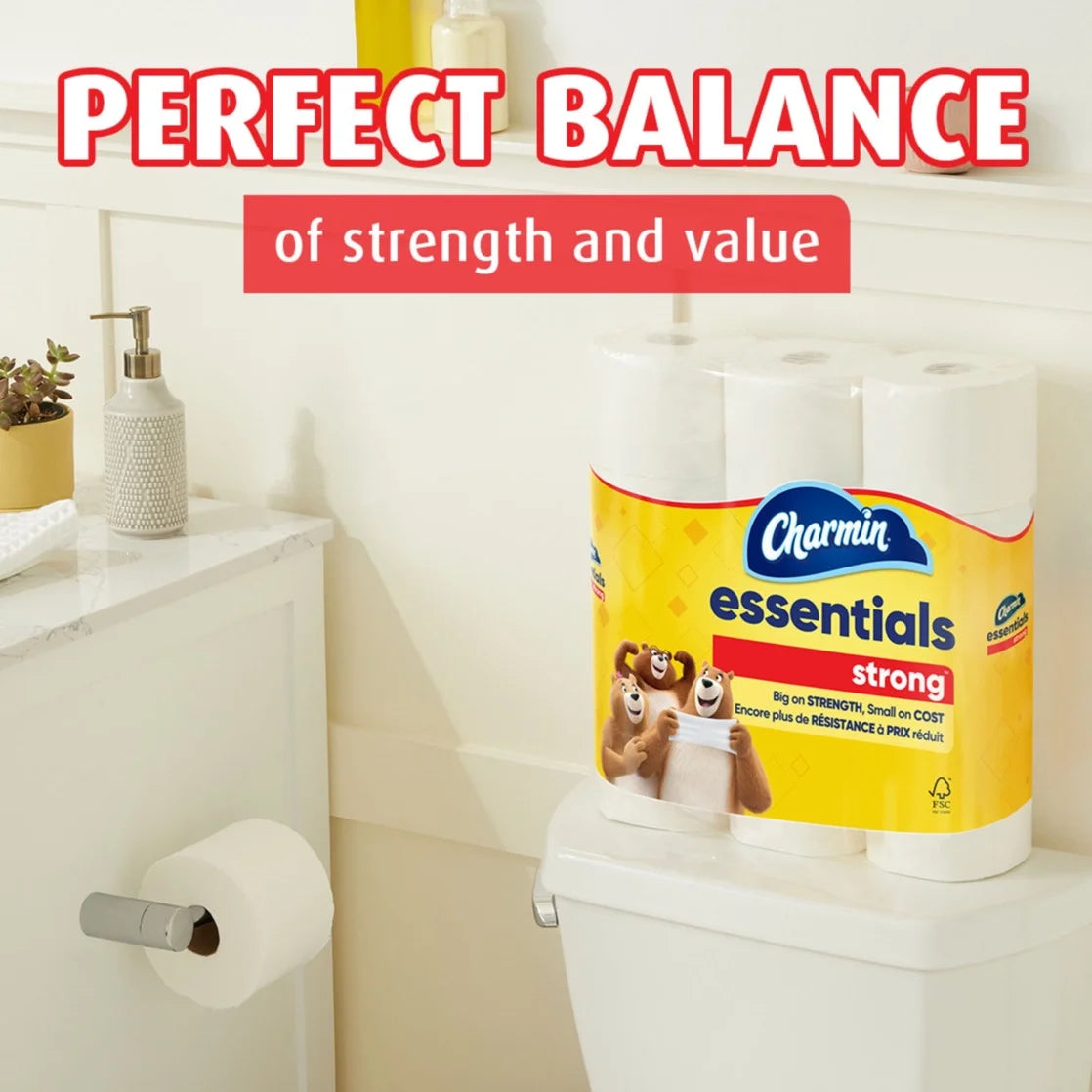 Essentials Strong Toilet Paper 12 Mega Rolls, 429 Sheets per Roll